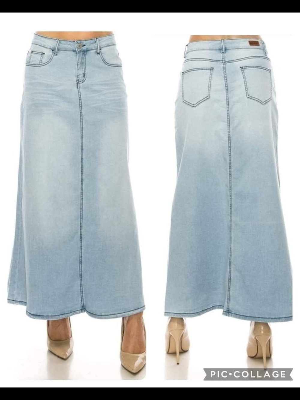 Light Wash Denim Maxi Skirt with A-Line Flow